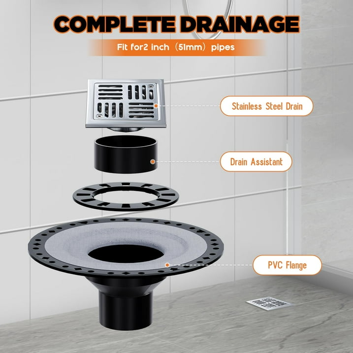 Jocisland Shower Curb Kit with Complete Shower Kit- Tray, Curb, Membrane, Seals, Bonding Flange, Corners, Trowel & Level, 48" x 48" Tray, Center Outlet Position