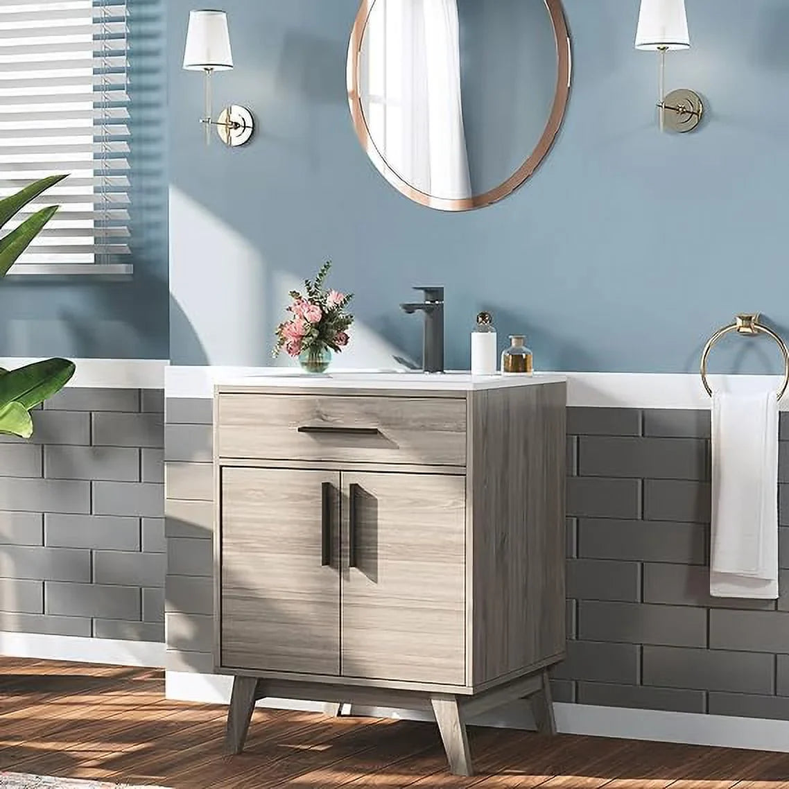 24.5" Bathroom Vanity with Sink Combo, Mid-Century Small Single Bathroom Cabinet Set, Grey