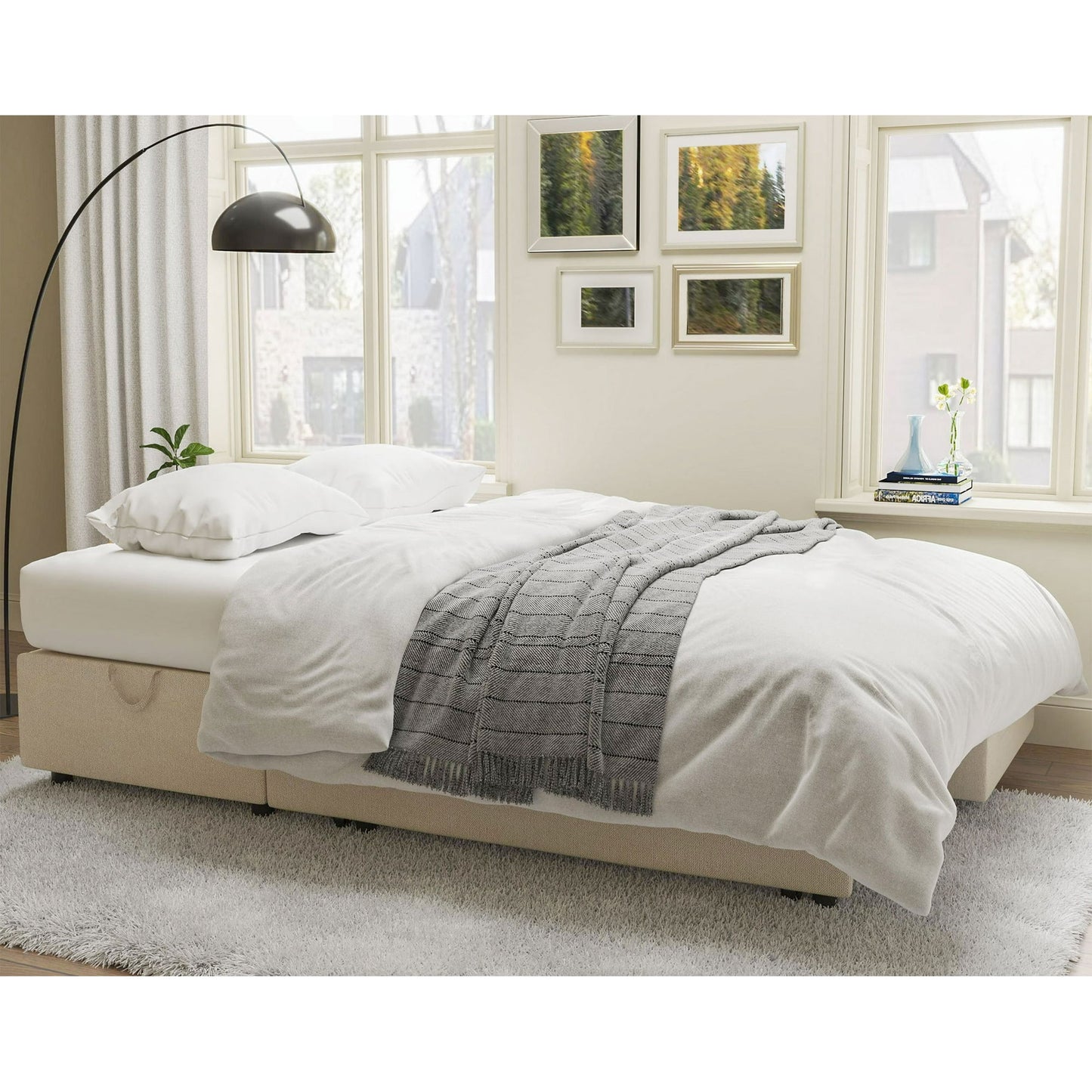 VANACC Sofa Bed, Sleeper Sofa with Storage Chaise, Pull Out Couch for Living Room, Beige Chenille