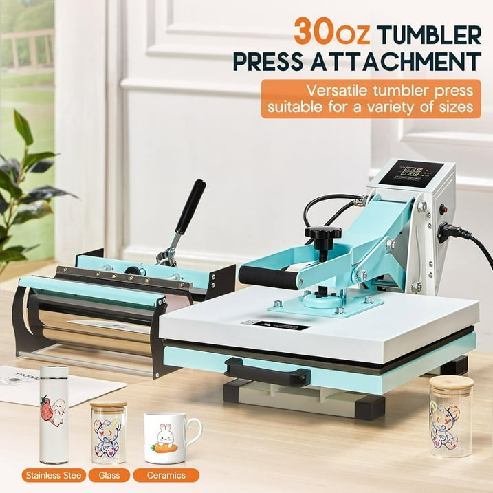 Jocisland 2-in-1 15x15 Heat Press, Industrial-Quality Digital Sublimation Heat Press Machine for T-Shirts, Mugs, 30oz Mug Press, Sewing Rulers, Blue