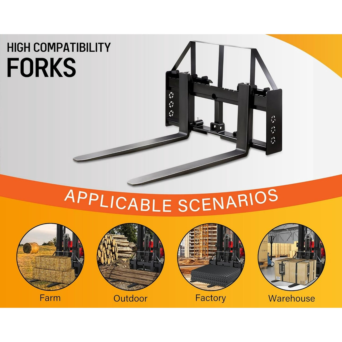 Jocisland 45" Pallet Fork for Tractor, Skid Steer Attachment with 45" Fork Blades for Factory or Warehouse Transportation, Load Capacity 2500 LBS, Black