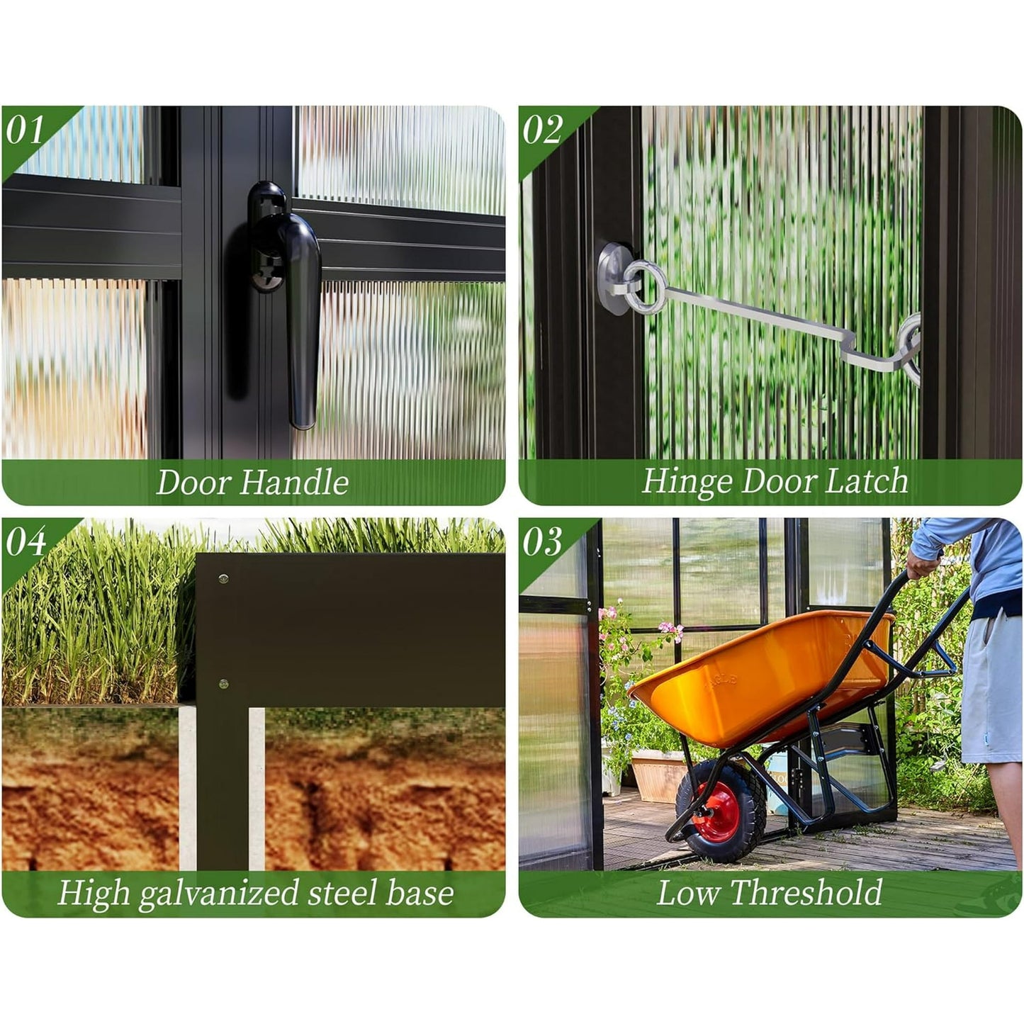 Jocisland 12x13.5x9 ft Polycarbonate Greenhouse with Quick-Connect Fittings for Outdoors, 875 ft² Net Space, Aluminum Frame, Double Doors, Black