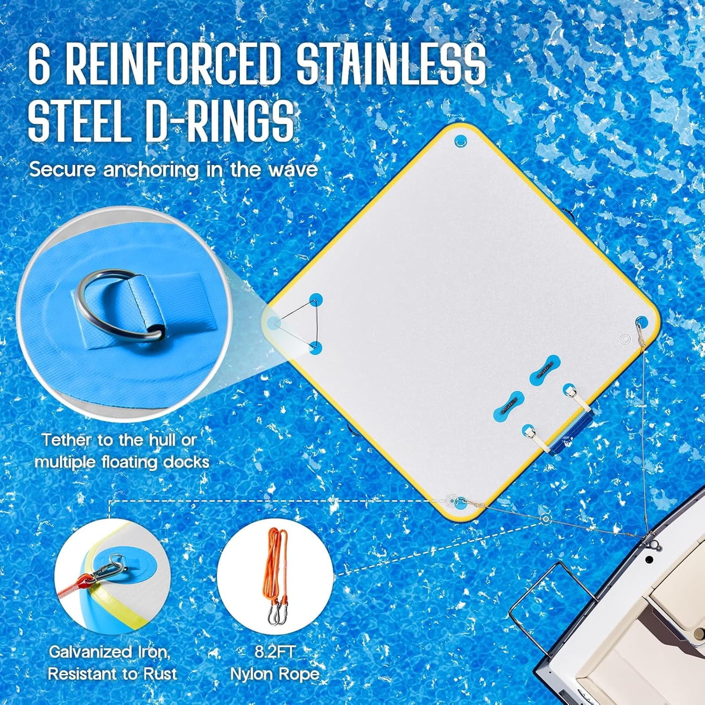 Jocisland 6x6 ft Inflatable Floating Dock with Non-Slip Surface, Detachable Ladder, Multi-Person Swim Platform for Pool, Beach, Ocean, Gray+Blue