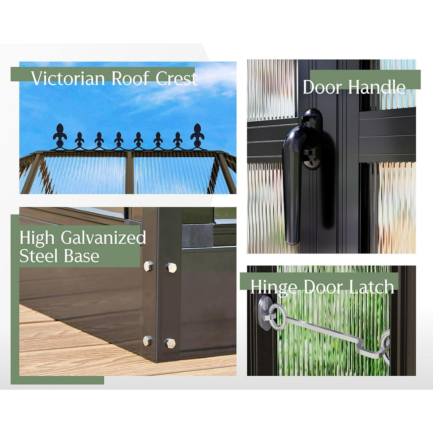 Jocisland 14x9.5x9 ft Polycarbonate Greenhouse Quick Connect Fittings, 6 FT Height Double Doors with Hook, Black