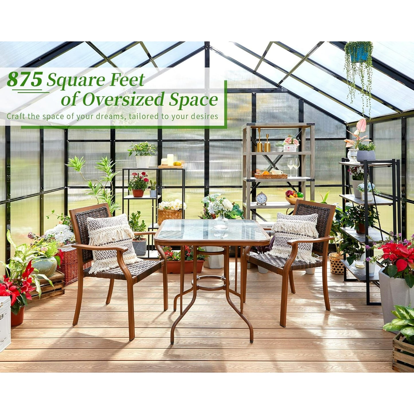 Jocisland 14x9.5x9 ft Polycarbonate Greenhouse Quick Connect Fittings, 6 FT Height Double Doors with Hook, Black