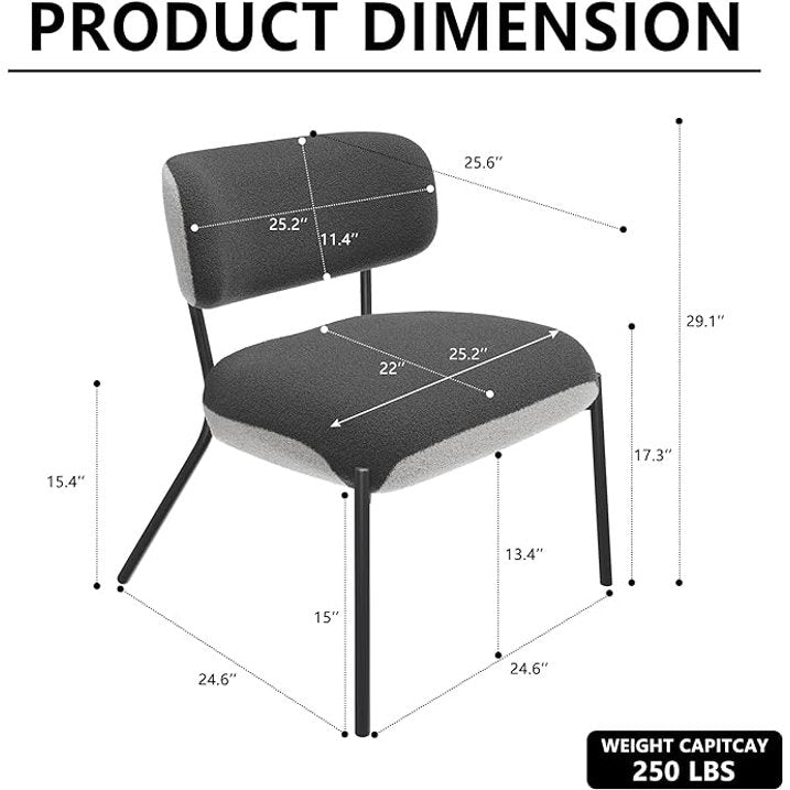 Modern Boucle Accent Chair, Color Contrast Upholstered Seat, Chair for Small Spaces, Chic Chair for Living Room, Bedroom, Vanity, Office, Reading Nook, White&Grey