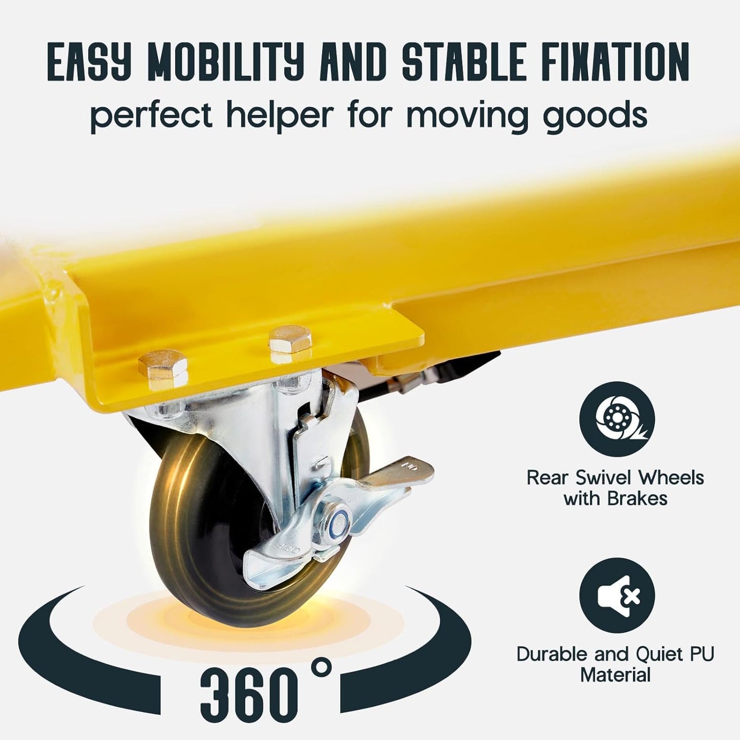 Jocisland Hydraulic Lift Table Cart, 330lbs Capacity 50" Lifting Height, Double Scissor Lift Table with 4 Wheels and Non-Slip Pad, hydraulic lift table for Material Handling, Yellow
