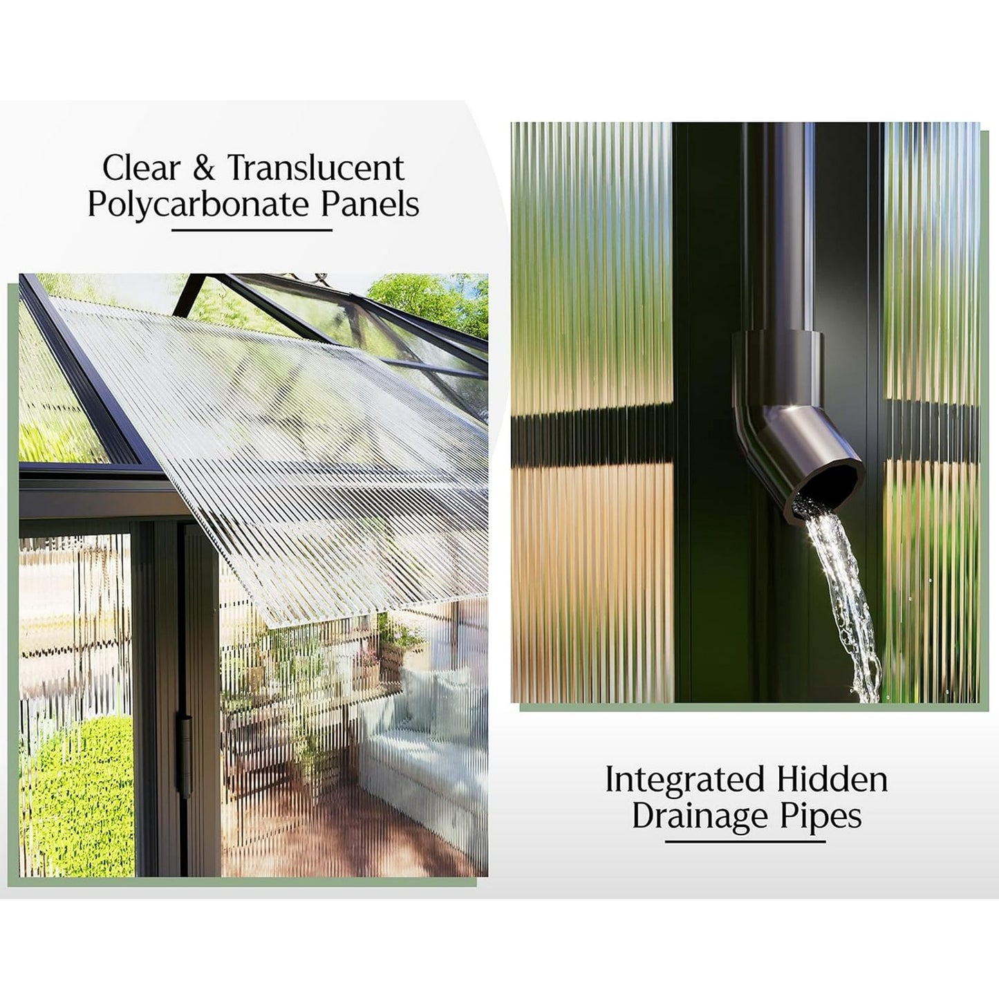 Jocisland 14x9.5x9 ft Polycarbonate Greenhouse Quick Connect Fittings, 6 FT Height Double Doors with Hook, Black