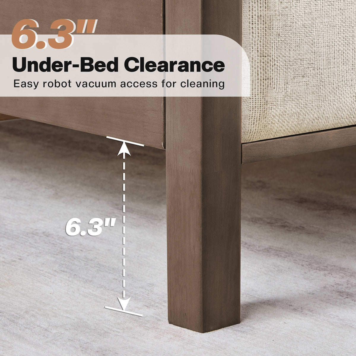 Jocisland Solid Wood Bed Frame 50" Tall Headboard&Footboard | Linen Upholstered Headboard，Mid-Century Modern Style，Noise-Free Sleep，No Box Spring Needed，Easy Assembly 45mins