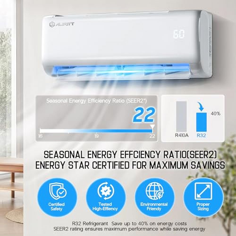 Jocisland 12000 BTU Mini Split Air Conditioner and Heater – SEER2 22, Wi-Fi Smart Control, Voice Assistant, Self-Cleaning, Easy Installation, 115V, Inverter