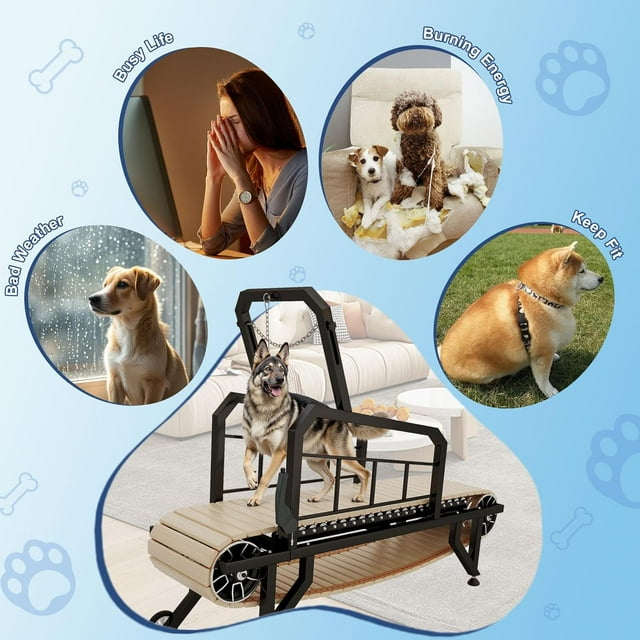 Jocisland Dog Treadmill for Medium and Large Dogs with Pace Adjustable Brake, Indoor Slatmill for Dogs with Roller Wheels to Keep Fit and Healthy, Up to 330 Lbs