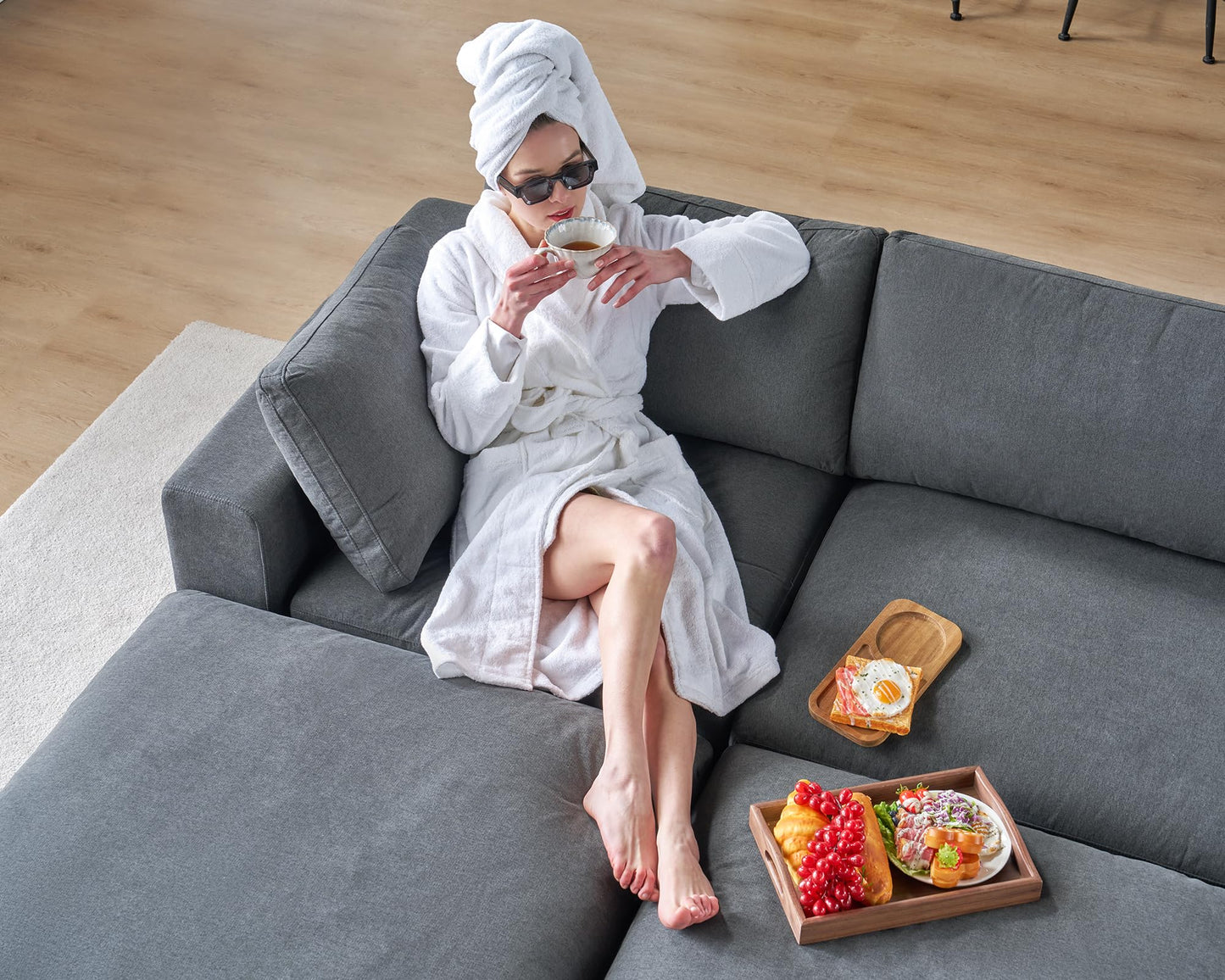 VANACC Modular Sectional Sofa, Down Filled Sectional Sofa, Sofa with Chaise, Ottoman, Oversized Cloud Couch for Living Room, Linen Couch Set