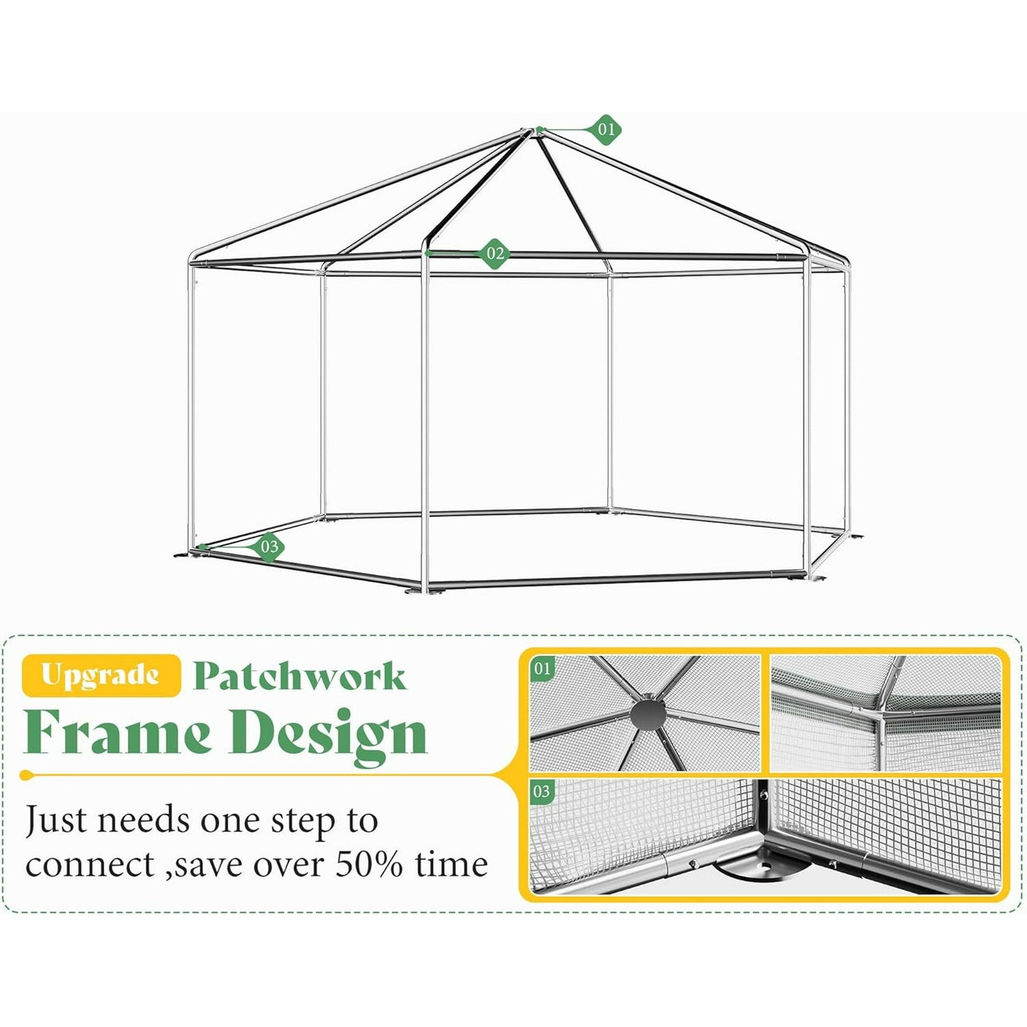 Jocisland 13.5x13.5x9 FT Hexagonal Walk-in Greenhouse for Outdoors, Heavy-Duty Greenhouse with Windbreak Ropes, Waterproof PE Cover, Ground Stakes, Tunnel Green House for Garden, White/Green