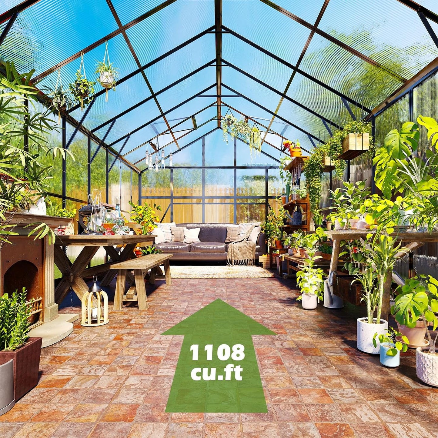 Jocisland 10x12 FT Polycarbonate Greenhouse with Rain Gutter & 4 Roof Vents, Heavy Duty Aluminum Greenhouse for Outdoor Garden Backyard, Black