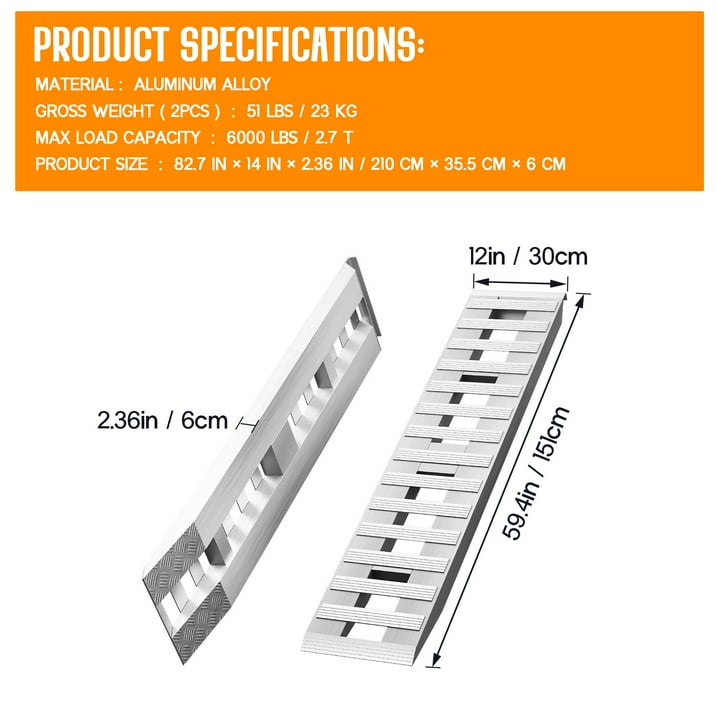 Jocisland 59.4" x 12" Aluminum Trailer Ramps, 6000LBS Capacity Loading Ramps with Top Hooks Attaching End, Fit for ATV/UTV, Tractor, Trucks, Motorcycles and Lawn Mowers, 2 pcs