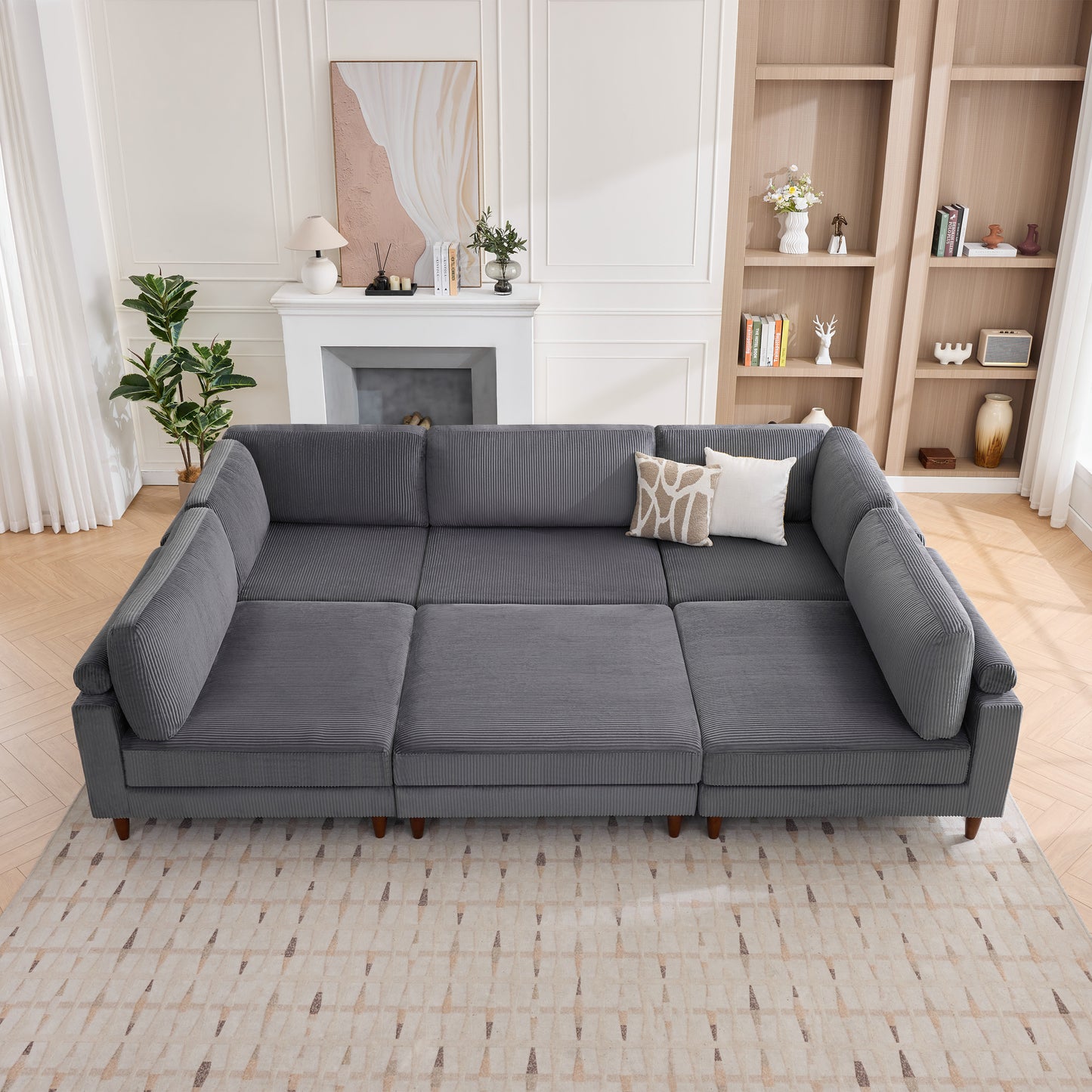 papajet 133" Modular Sectional Sofa, Deep Seats, Wooden Legs