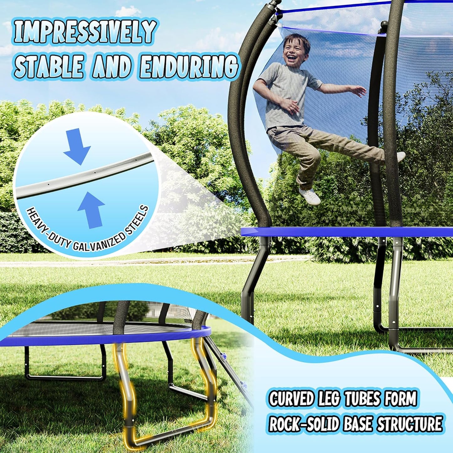 Jocisland 8FT Trampoline with Pop-up Quick Connector, Trampoline Outdoor with Enclosure and Ladder, ASTM Approval Trampoline for Kids and Adults