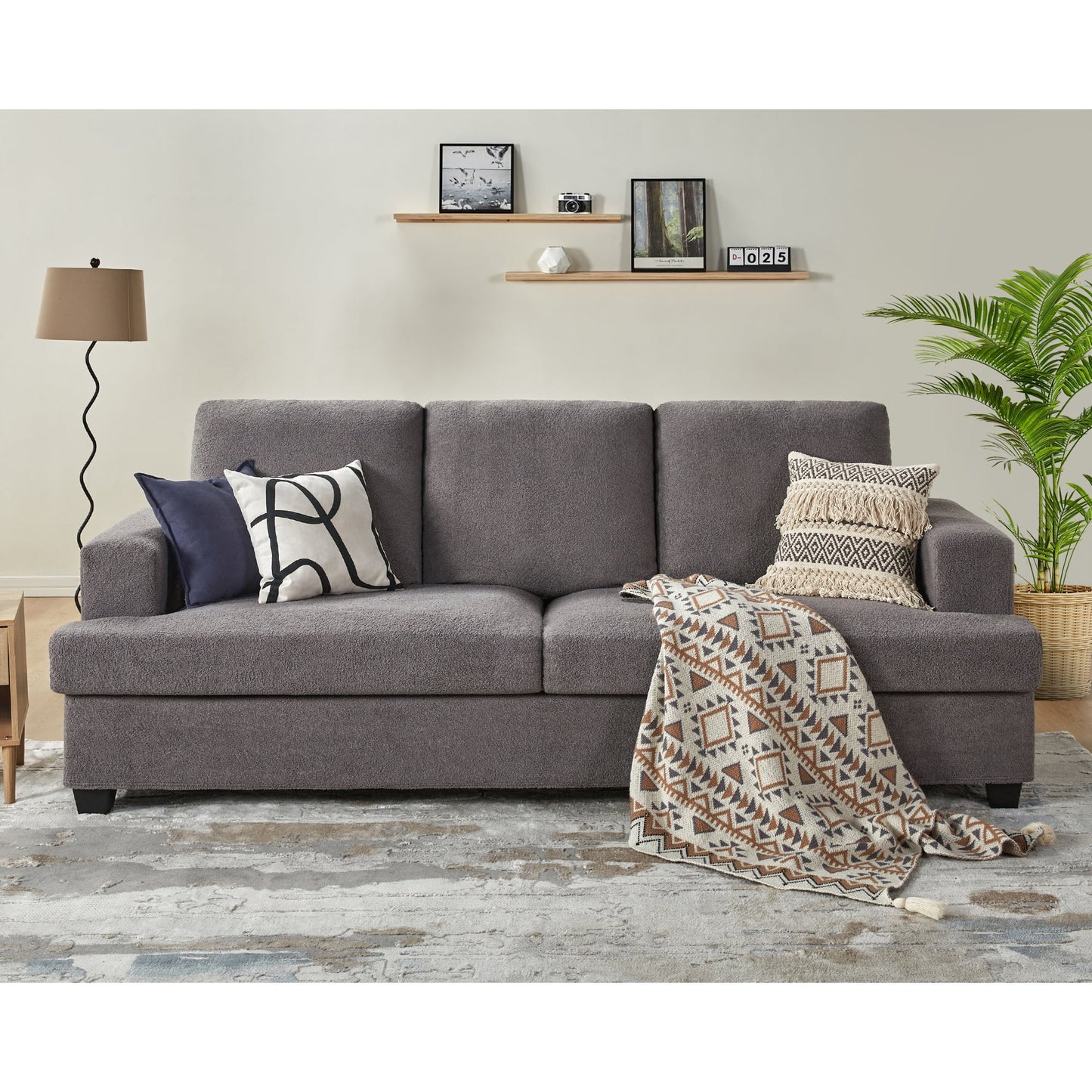 3 Seater Comfy Couch Sofa- Extra Deep Seated Sofa, 97" Couches for Living Room, Grey Bouclé