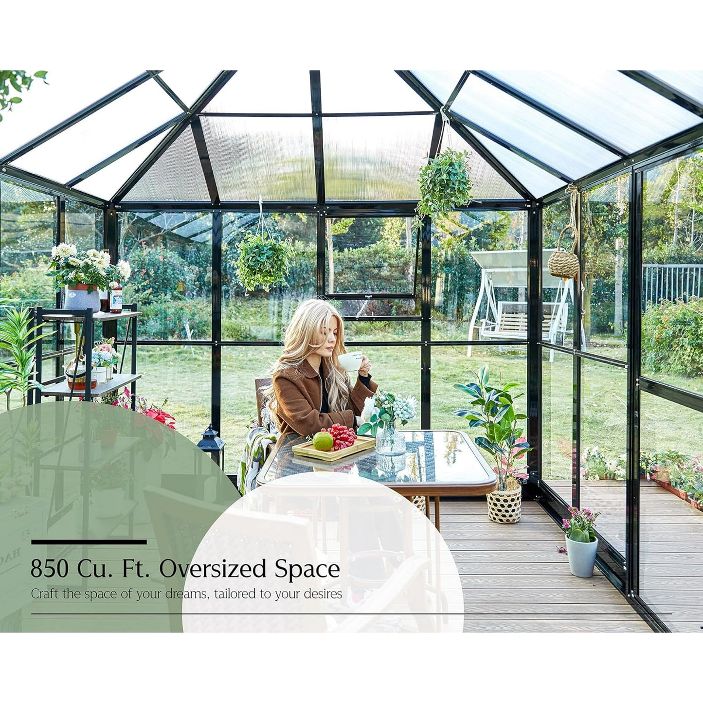 Jocisland 14x9.5x9 ft Hybrid Polycarbonate Greenhouse- Outdoor with Quick Connect Fittings