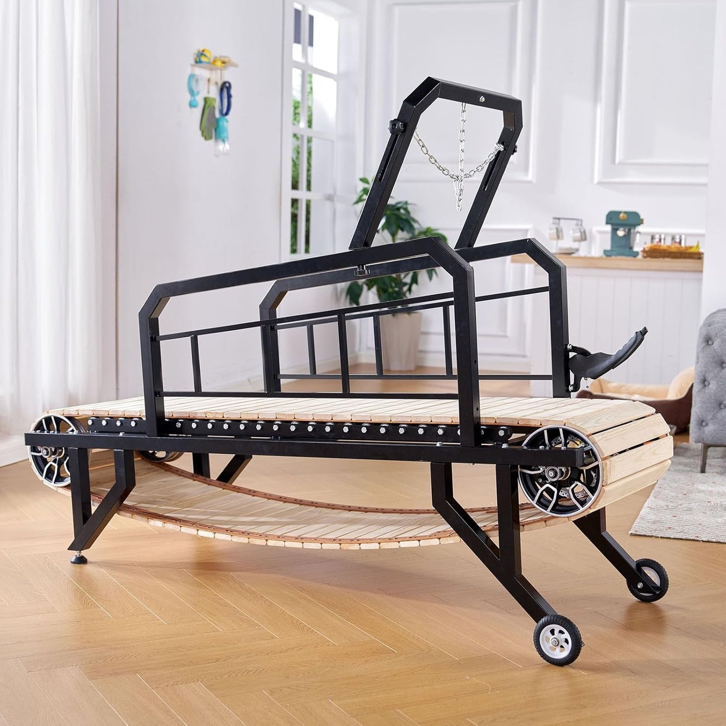 Jocisland Dog Treadmill for Medium and Large Dogs with Pace Adjustable Brake, Expanded Indoor Slatmill for Dogs with Roller Wheels to Keep Fit and Healthy, Up to 330 Lbs