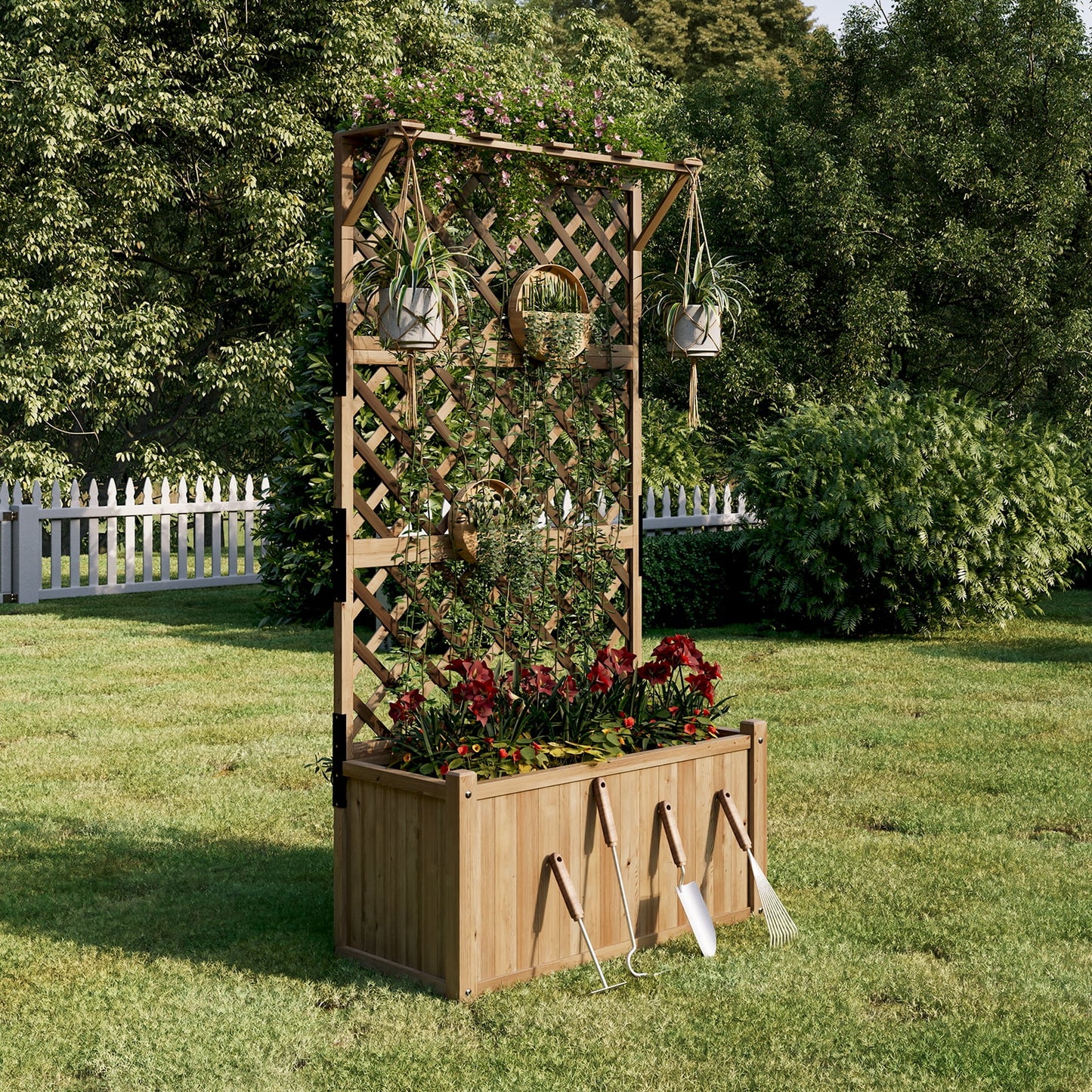 Jocisland Wooden Raised Garden Bed for Outdoor, Deep Large Planter Box with Diamond Lattice Trellis for Climbing Plants, Vegetables, Gardening（3× 2× 6FT）