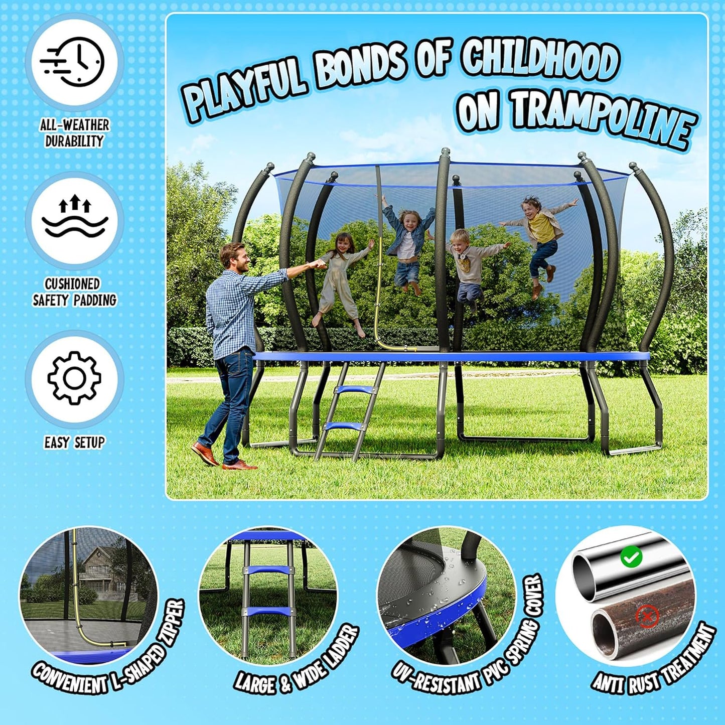 Jocisland 8FT Trampoline with Pop-up Quick Connector, Trampoline Outdoor with Enclosure and Ladder, ASTM Approval Trampoline for Kids and Adults