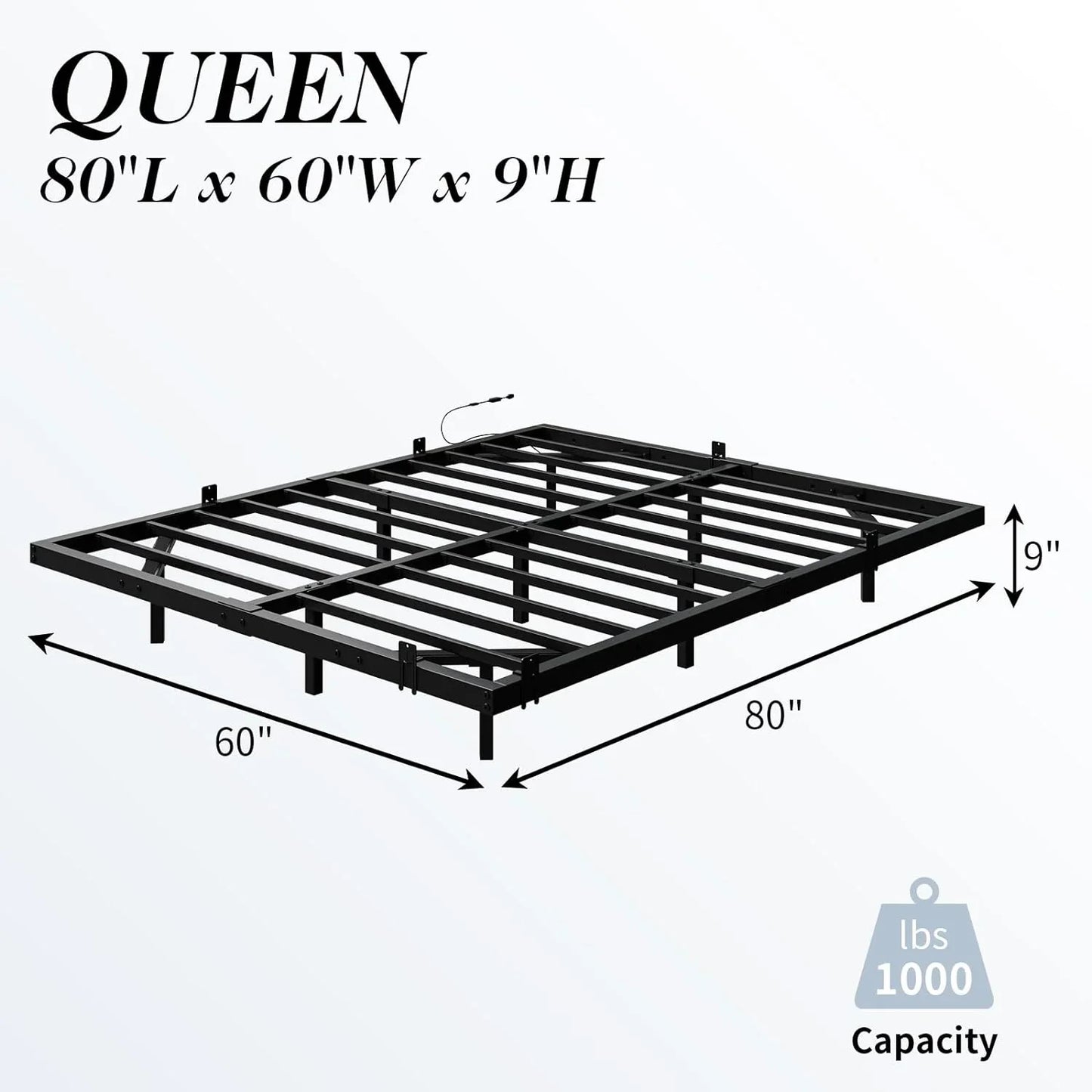 Full Size Floating Bed Frame with RGBW LED Light, Modern Metal Bed Frame with Steel Slat Support/Heavy Duty/No Box Spring Needed/Noise-Free, Black