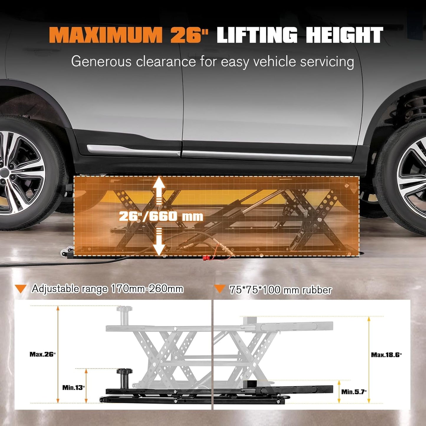 LUXOAK Portable Car Lift, Capable of Lifting 5000 LBS Quick Jack with a Maximum Height of 26", Car Lifts for Workshop and Home Garage, Black