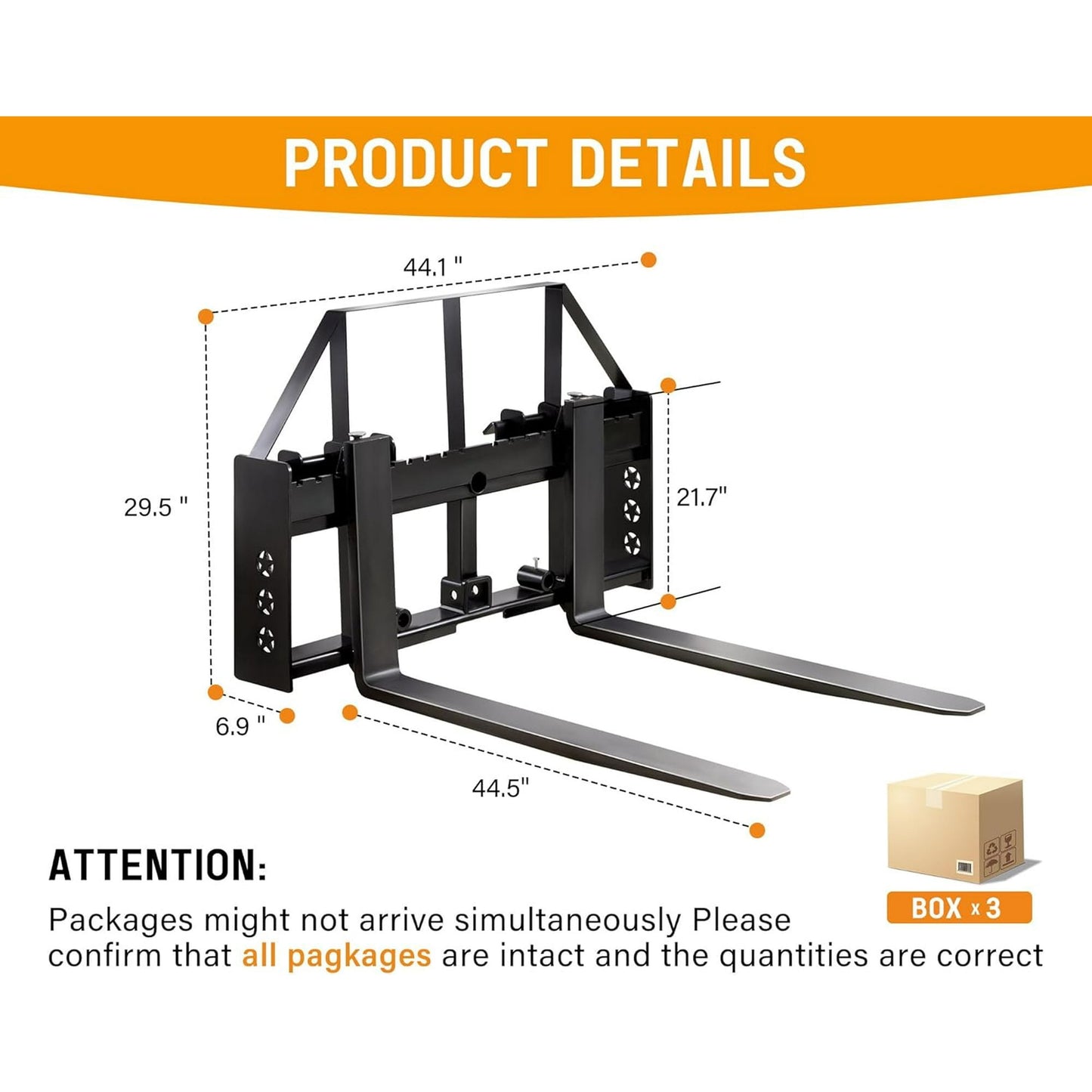 Jocisland 45" Pallet Fork for Tractor, Skid Steer Attachment with 45" Fork Blades for Factory or Warehouse Transportation, Load Capacity 2500 LBS, Black