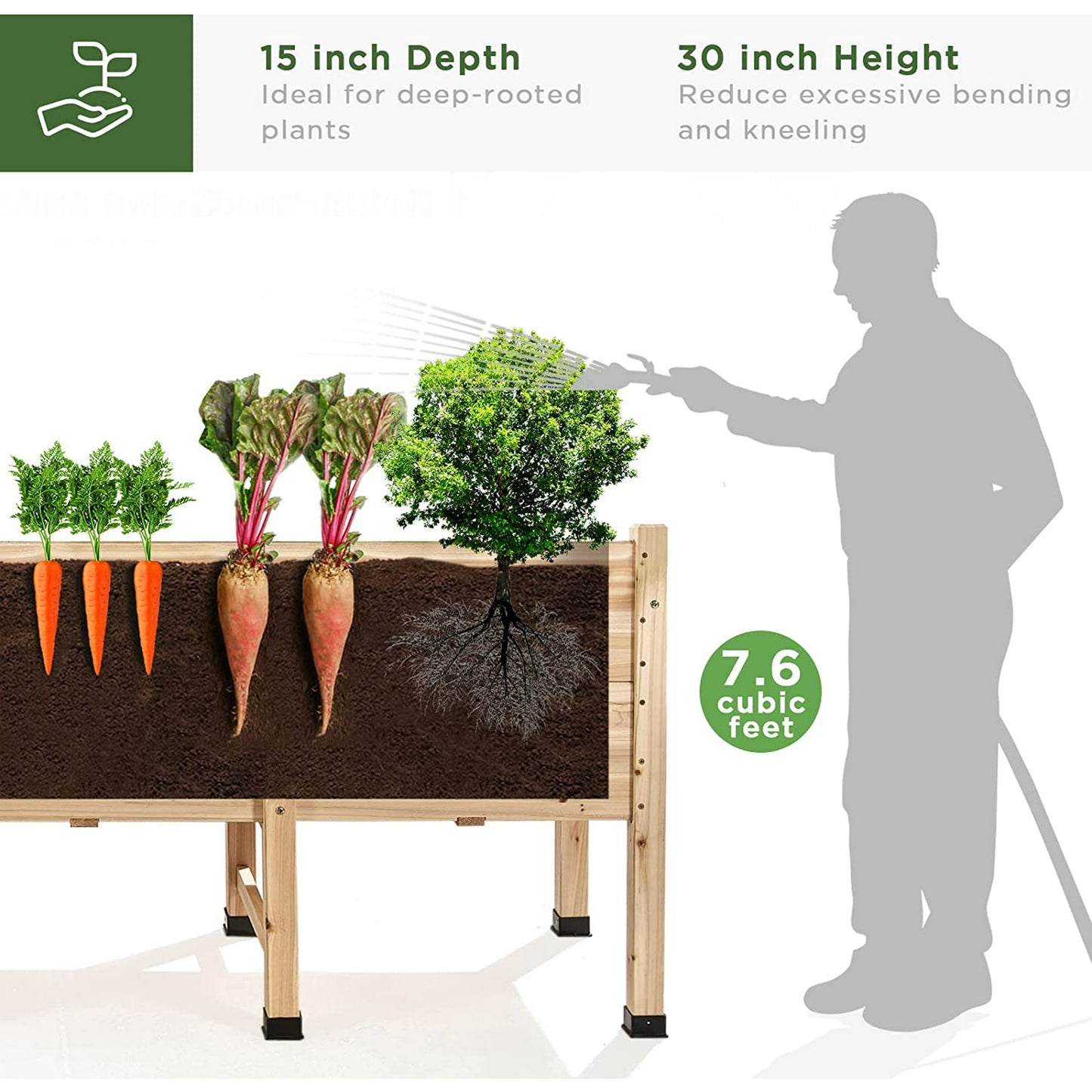 Jocisland 4x2FT Wooden Raised Garden Bed with Legs - 15 Inch Deep Elevated Planter Box Outdoors for Deep Rooted Plants, Ideal for Balcony, Patio, Easy Assembly