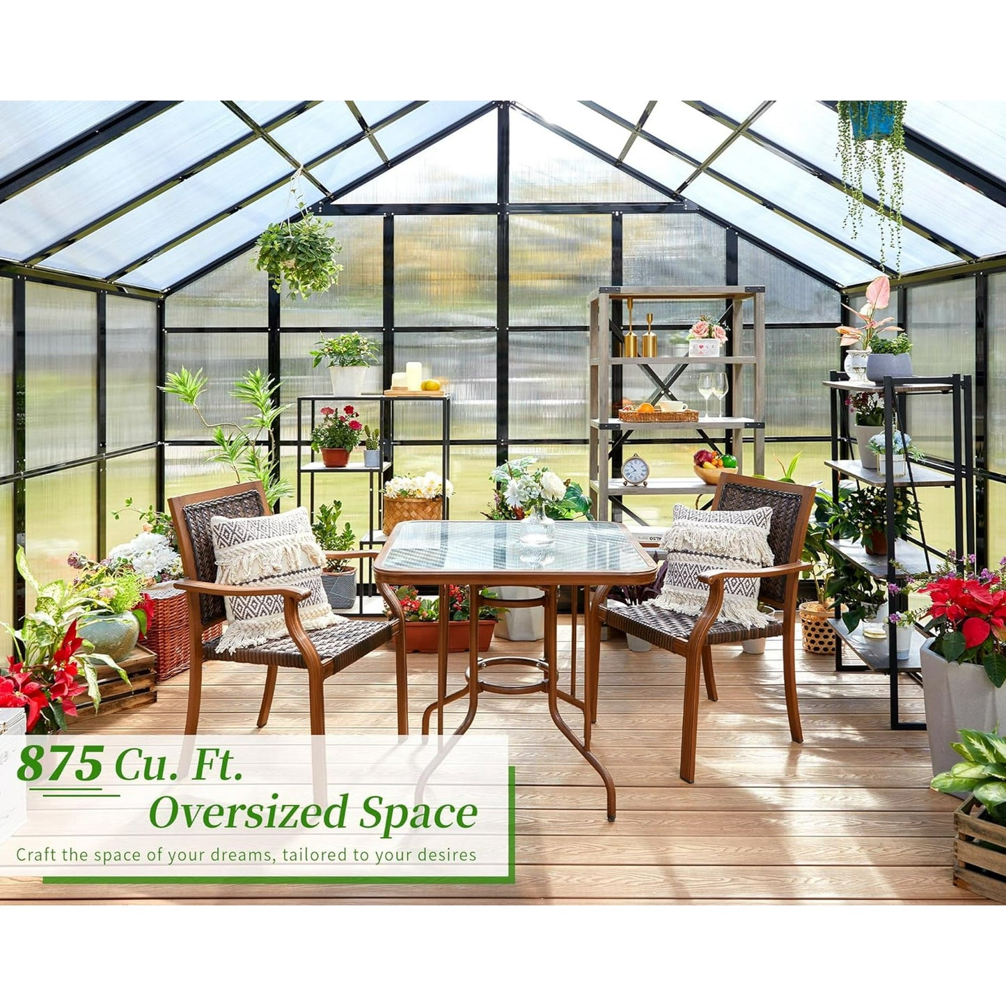 Jocisland 12x13.5x9 ft Polycarbonate Greenhouse with Quick-Connect Fittings for Outdoors, 875 ft² Net Space, Aluminum Frame, Double Doors, Black