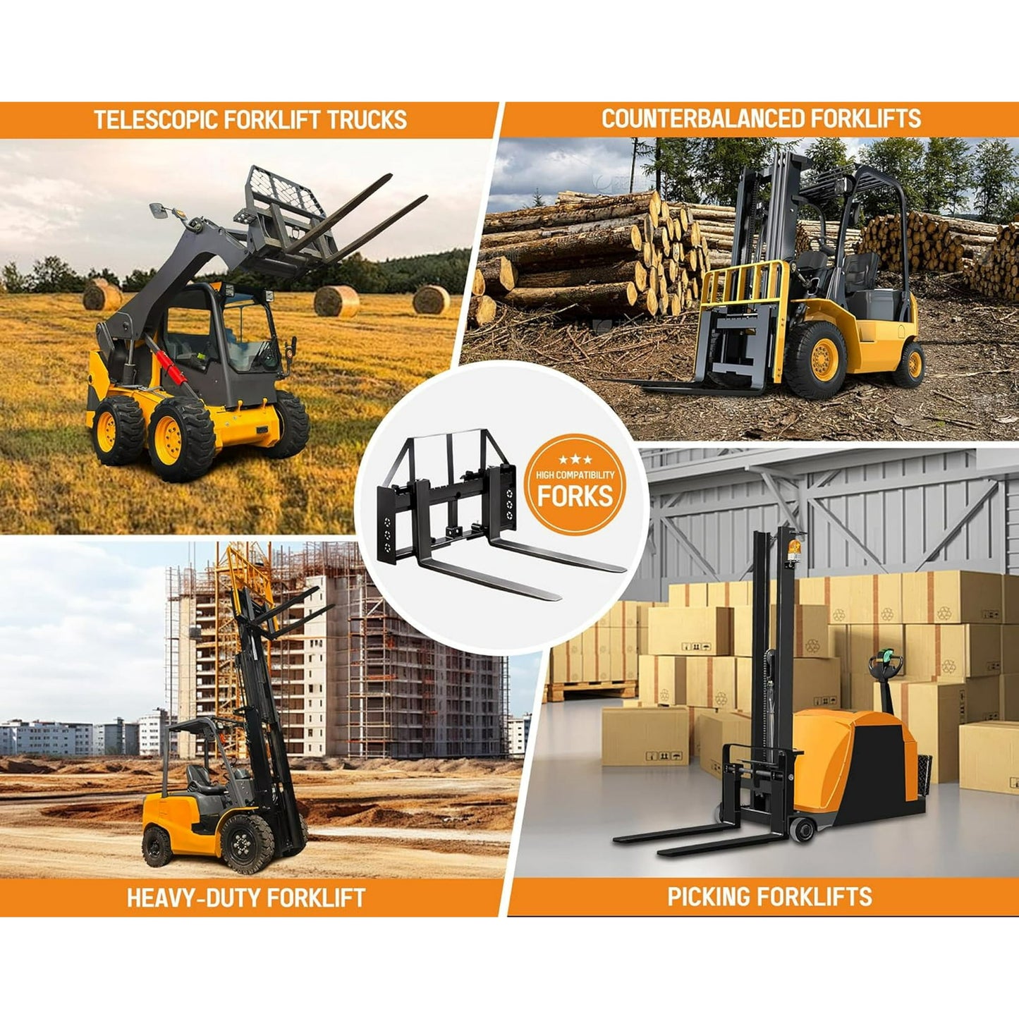 Jocisland 45" Pallet Fork for Tractor, Skid Steer Attachment with 45" Fork Blades for Factory or Warehouse Transportation, Load Capacity 2500 LBS, Black