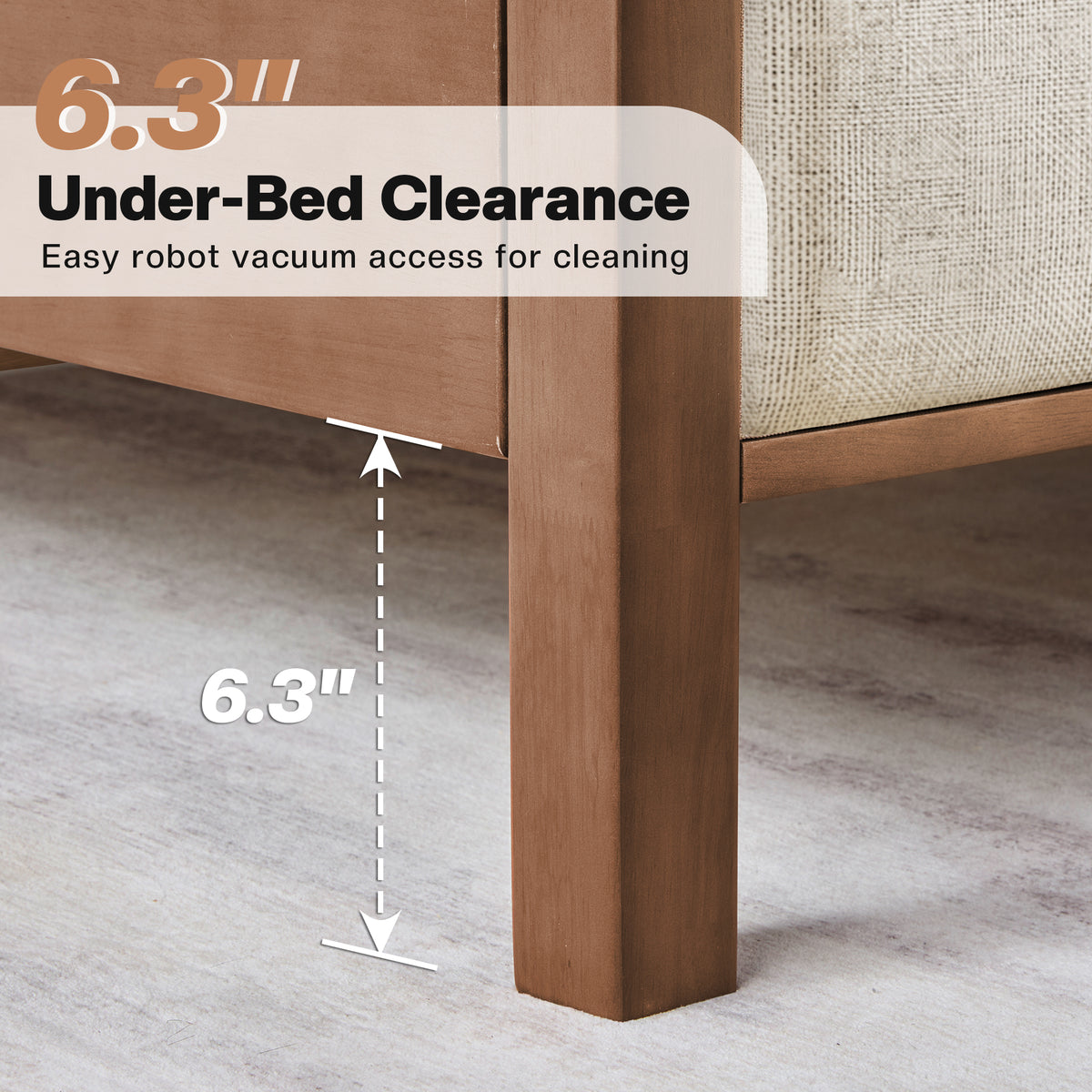 Jocisland Solid Wood Bed Frame 50" Tall Headboard&Footboard | Linen Upholstered Headboard，Mid-Century Modern Style，Noise-Free Sleep，No Box Spring Needed，Easy Assembly 45mins