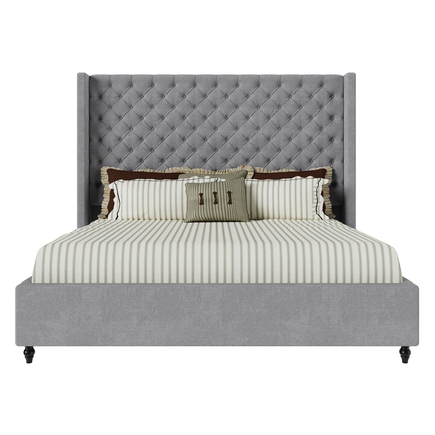 Jocisland Bed Frame with Tall Headboard, Upholstered Wingback Platform Design, Handcrafted Pleats & Deep Button Tufted, Solid Wood Legs, No Box Spring Needed