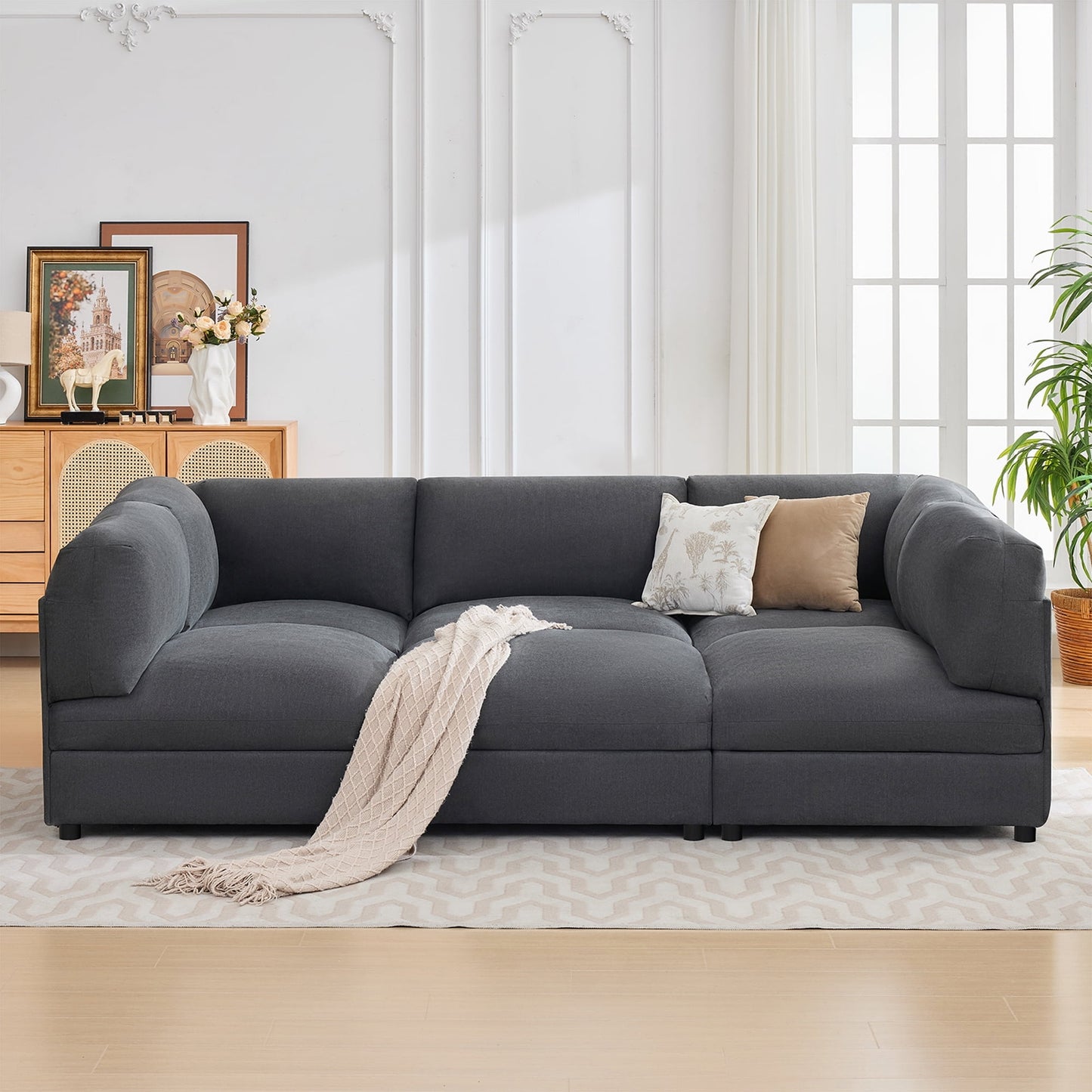 papajet 110" 6-Seater Modular Sectional Sofa Bed, U/L-Shaped, Gray