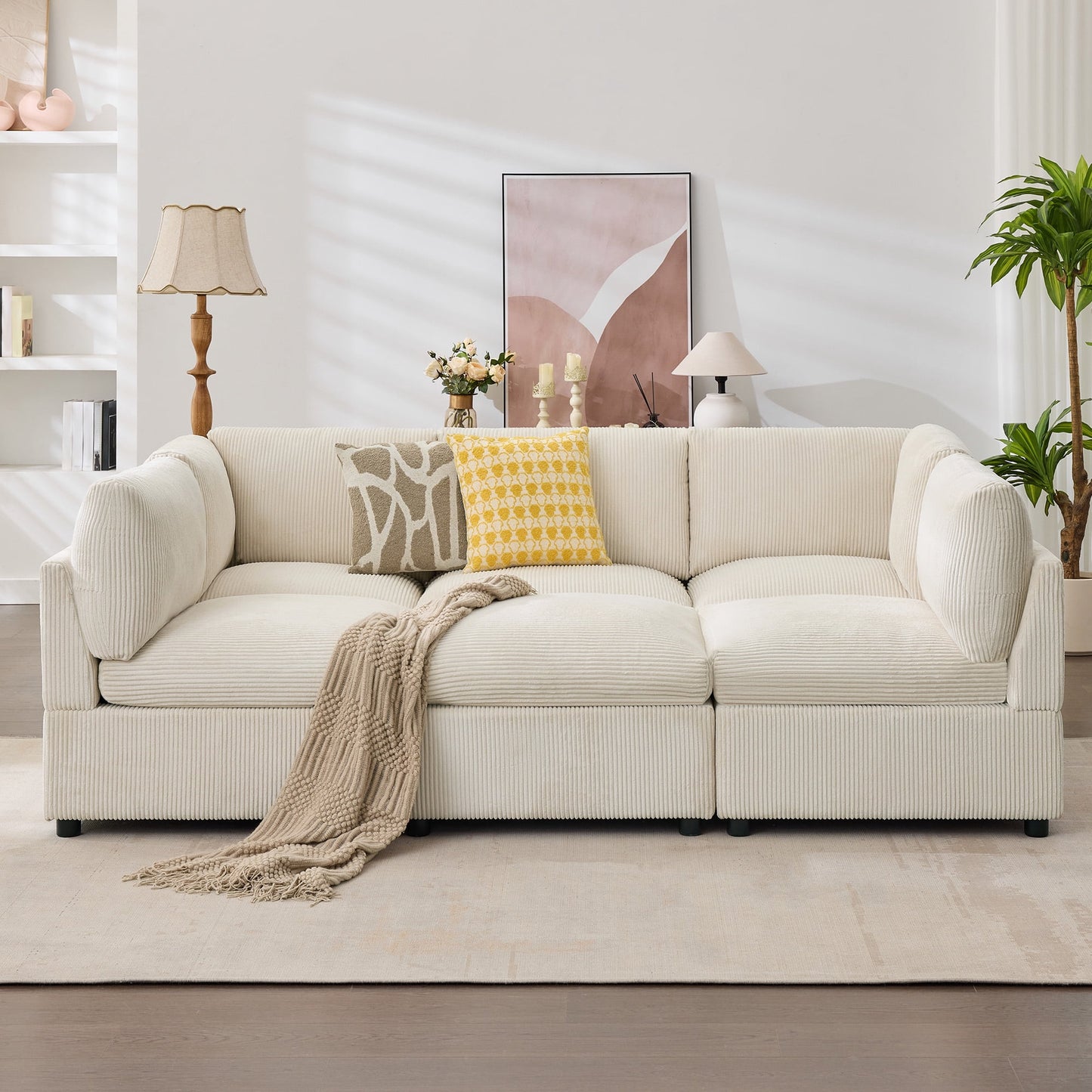 papajet 97" Corduroy Modular Sectional Sofa Bed, U-Shaped, Deep Seat