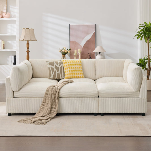 papajet 97" Corduroy Modular Sectional Sofa Bed, U-Shaped, Deep Seat