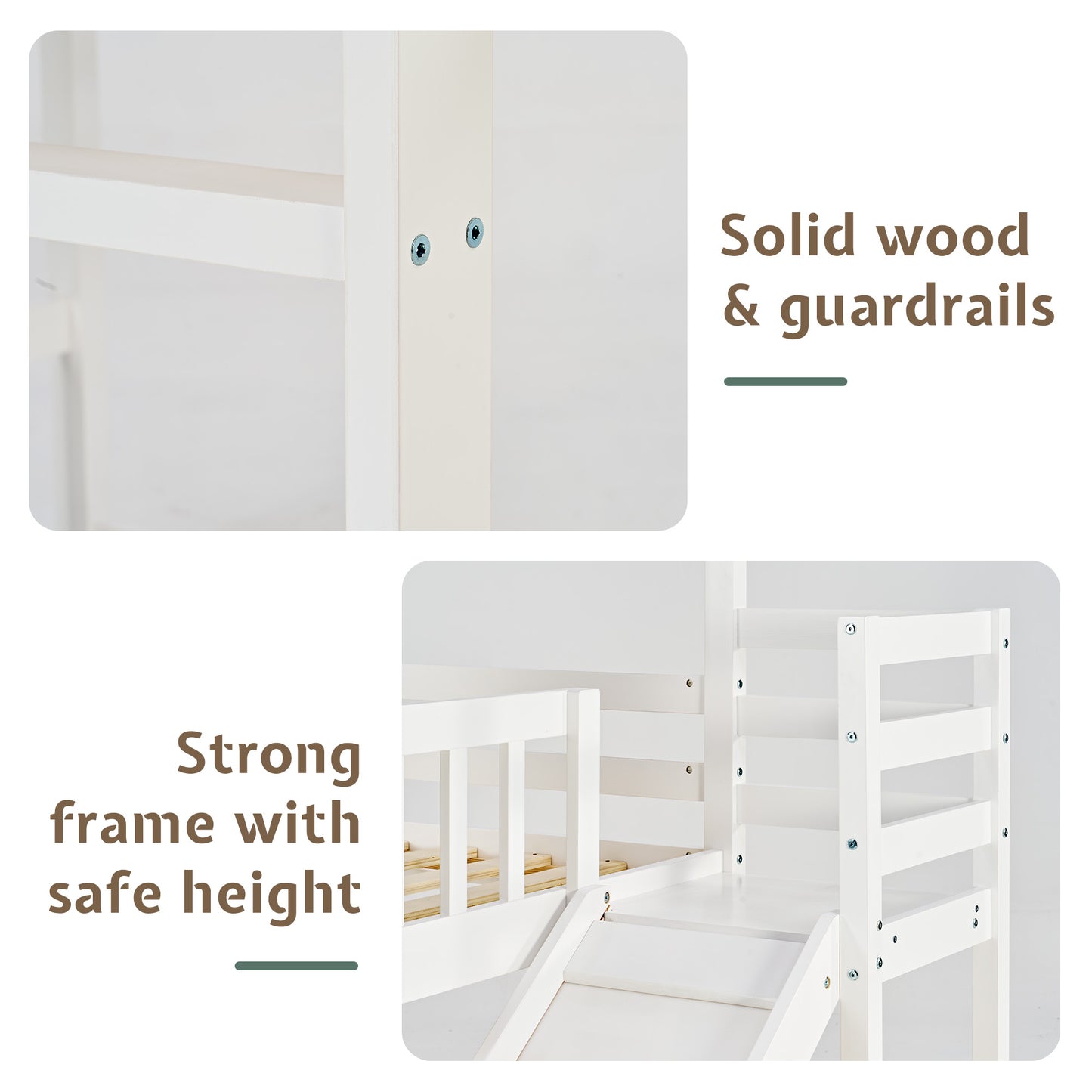 Jocisland House Bunk Bed with Slide and Ladder, Solid Wood Frame, Window Box Shelf, 14" Guardrail, Underbed Area for Mattress or Play